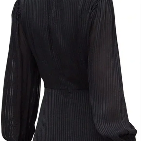 kate spade Black Midi Dress, pleated Georgette, keyhole, cuffs - Picture 3 of 3